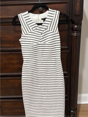 Ann Taylor White and Black Striped Midi Dress